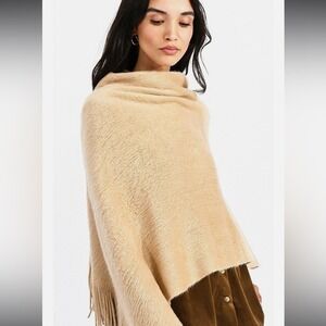 Molly‎ Bracken Pullover Turtleneck Poncho One Size fits Most Tan